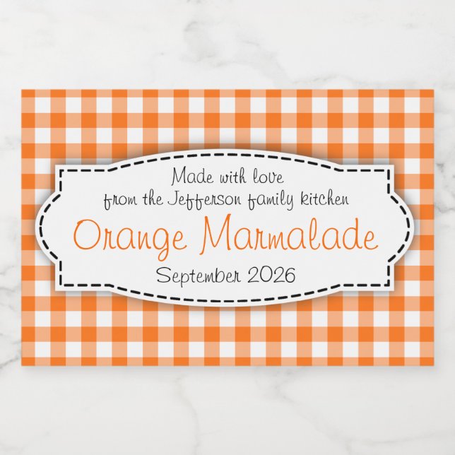 Orange marmalade gingham checked food label (Single Label)