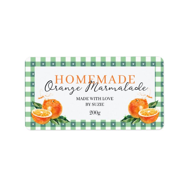 Orange Marmalade Jar Label Personalized Gingham  (Front)