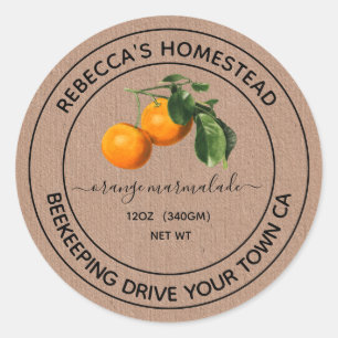 Orange Marmalade Kraft Paper Canning Jar Labels