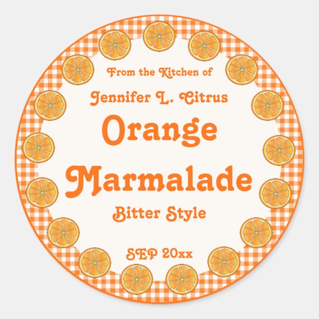 Orange Marmalade on Gingham Classic Round Sticker (Front)