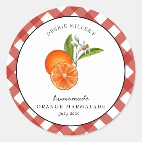 Orange Marmalade Plaid Round Jam Classic Round Sticker