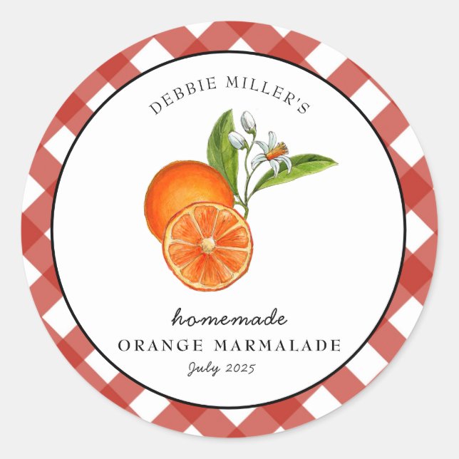 Orange Marmalade Plaid Round Jam Classic Round Sticker (Front)