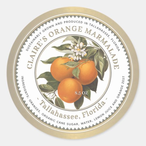 Orange Marmalade Preserves Vintage Gold Classic Round Sticker