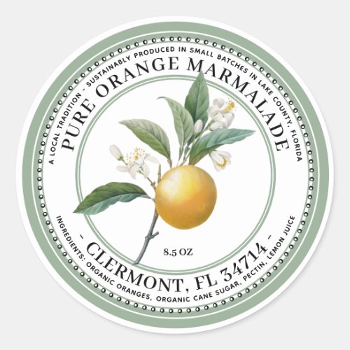 Orange Marmalade Vintage Illustration 1930s Green Classic Round Sticker