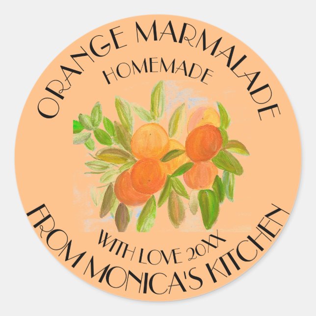 Orange marmalade Watercolor Fruit Kitchen Classic Round Sticker (Front)