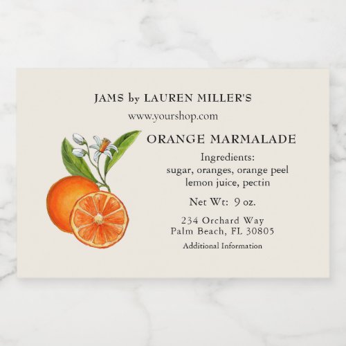 Orange Marmalede Label with Ingredient list