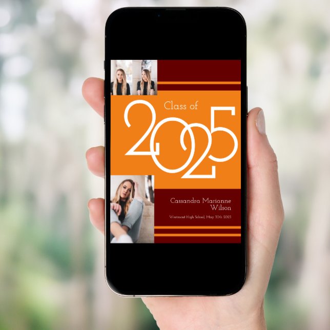 Orange Maroon School Color Graduation Announcement (Front Digital)