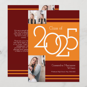 Orange Maroon School Color Graduation Announcement