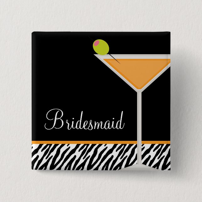Orange Martini and Zebra Pattern Button (Front)