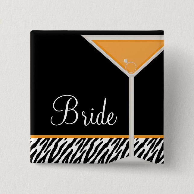 Orange Martini and Zebra Pattern Button (Front)