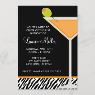 Orange Martini and Zebra Pattern Invitation