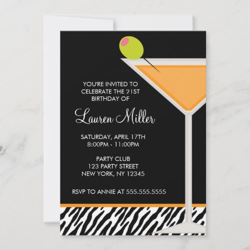 Orange Martini and Zebra Pattern Invitation