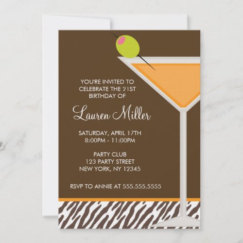 Orange Martini and Zebra Pattern Invitation
