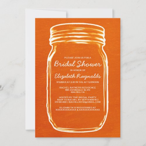 Orange Mason Jar Bridal Shower Invitations