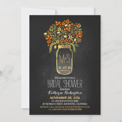 orange mason jar chalkboard bridal shower invites