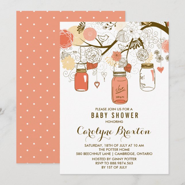 Orange Mason Jars | Baby Shower Invitation (Front/Back)