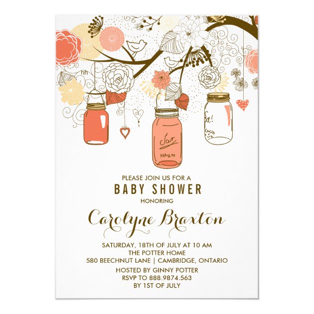 Orange Mason Jars Baby Shower Invitation