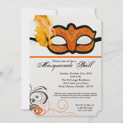 Orange Masquerade Ball Mask Costume Halloween Part Invitation