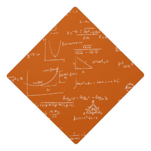 Orange Math Equations and Graphs Graduation Cap Topper