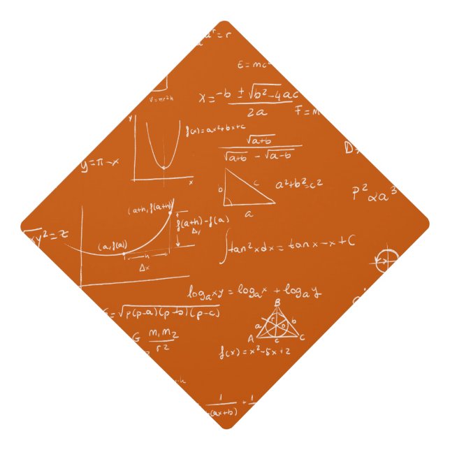 Orange Math Equations and Graphs Graduation Cap Topper (Front)