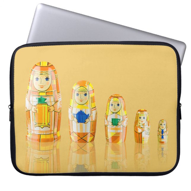 Orange Matryoshka Russian Dolls Laptop Sleeve (Front)