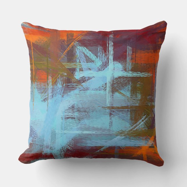 Orange Maya Blue Abstract Throw Pillow (Front)