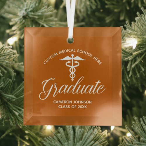 Orange Medical School Graduation Christmas Glass Ornament