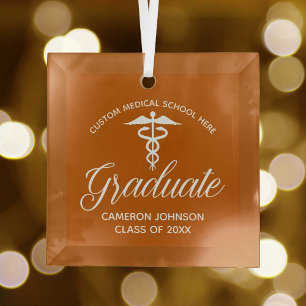 Orange Medical School Graduation Christmas Glass Ornament