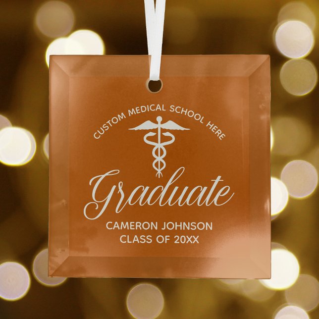 Orange Medical School Graduation Christmas Glass Ornament (Creator Uploaded)