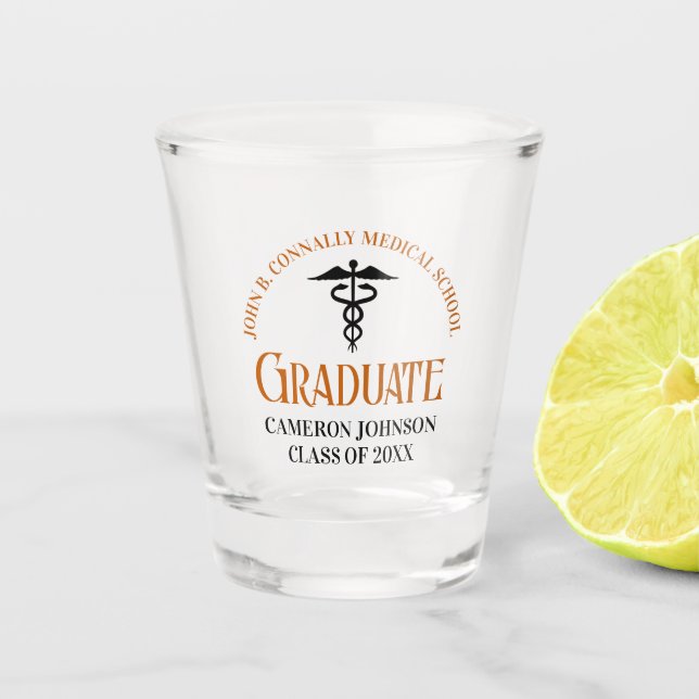 Orange Medical School Graduation Commemorative Shot Glass (Front)