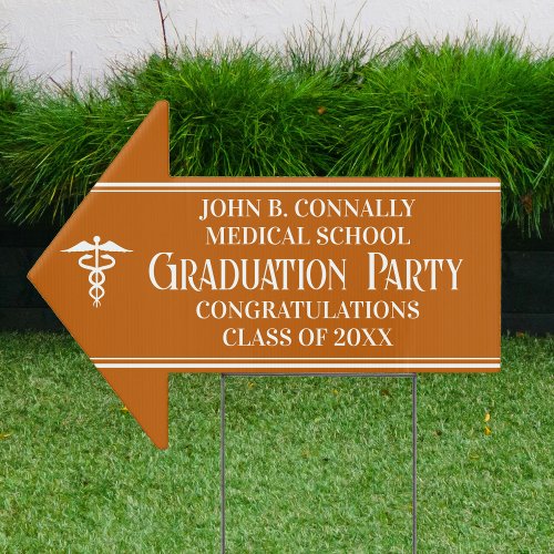 Orange Medical School Graduation Party Arrow Yard Sign