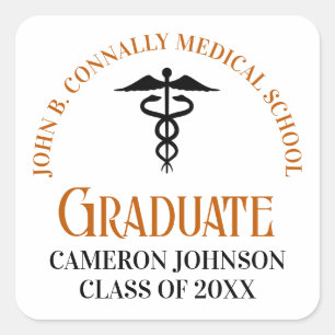 Orange Medical School Graduation Party Custom Square Sticker