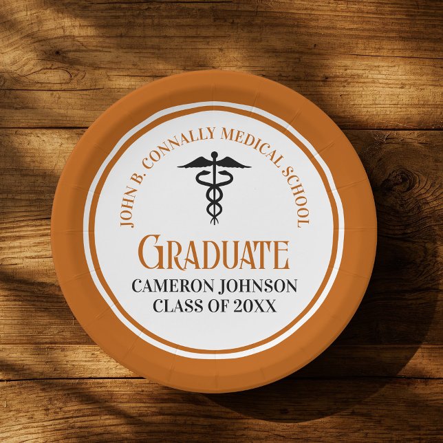 Orange Medical School Graduation Party Customized Paper Plates (Creator Uploaded)