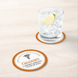 Orange Medical School Graduation Party Customized Round Paper Coaster