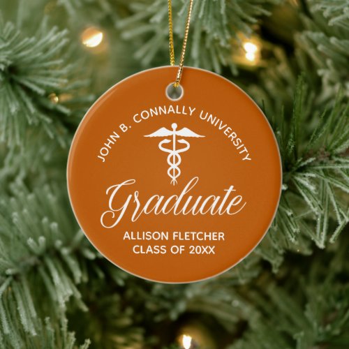 Orange Medical School Graduation Photo Christmas Ceramic Ornament