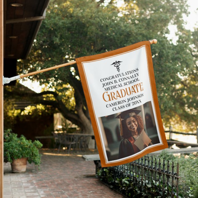 Orange Medical School Graduation Photo House Flag (In SItu)