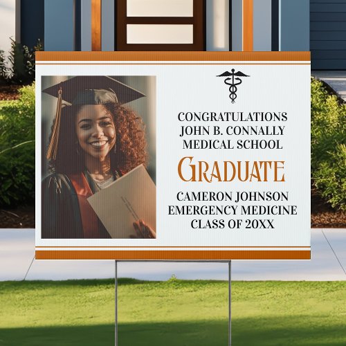 Orange Medical School Graduation Photo Yard Sign