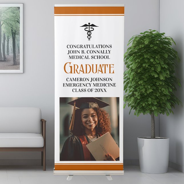 Orange Medical School Photo Graduation Party Retractable Banner (Creator Uploaded)