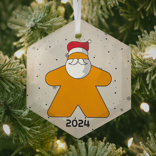 Orange Meeple Santa Custom Year Family Board Game Glass Ornament