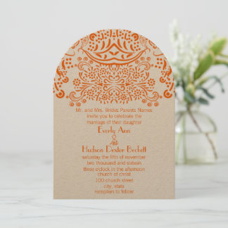 Orange Mehndi Lace Pattern Wedding Invitation