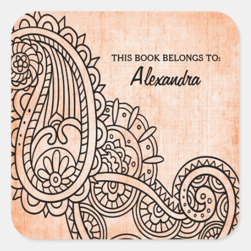 Orange Mehndi Motif Bookplate Stickers