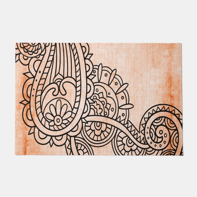 Orange Mehndi Motif Doormat (Front)