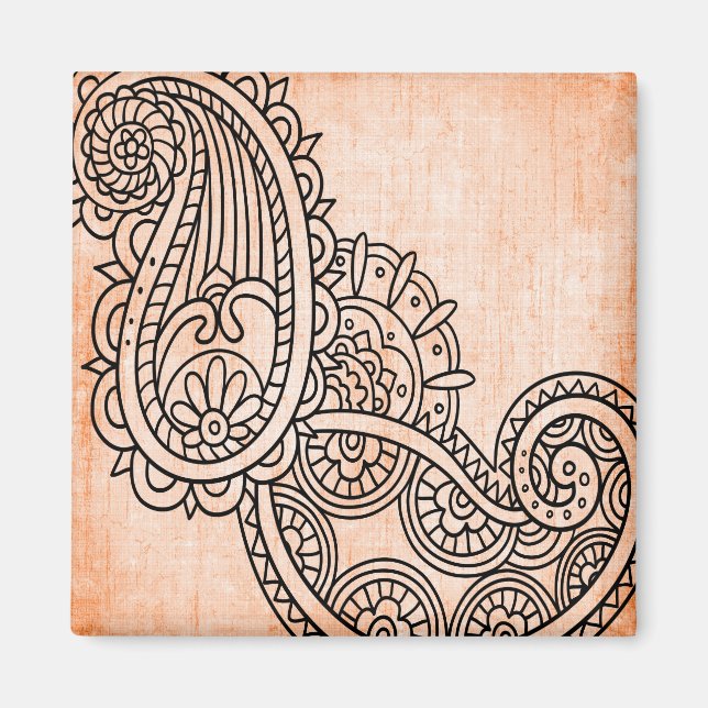 Orange Mehndi Motif Magnet (Front)
