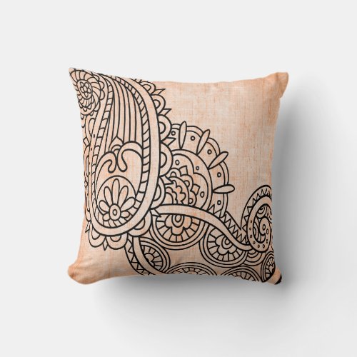 Orange Mehndi Motif Throw Pillow