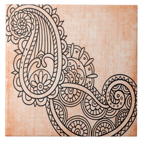 Orange Mehndi Motif Tile