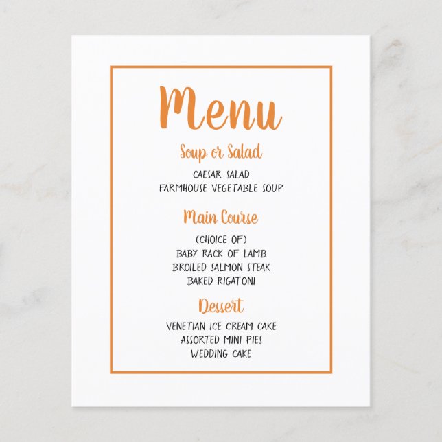 Orange  Menu - Fall Autumn Wedding Party Halloween (Front)