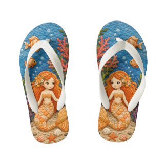 Orange Mermaid Quilt Kid's Flip Flops