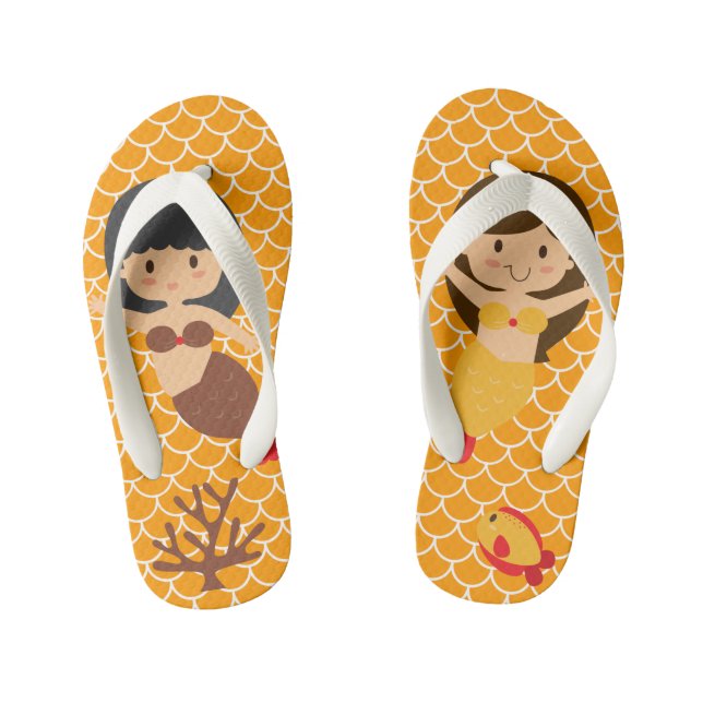 Orange Mermaid Scales Kid's Flip Flops (Footbed)