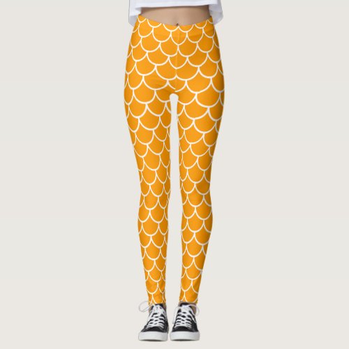 Orange Mermaid Scales Leggings