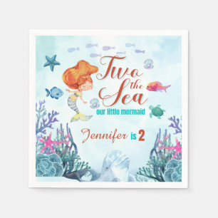 Orange Mermaid Two the Sea Girls 2nd Birthday Napkins